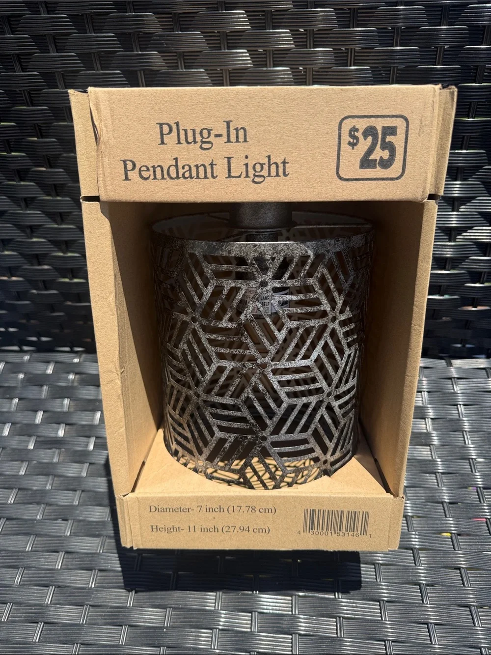 Plug-In Pendant Light - Black Geometric Metal Shade